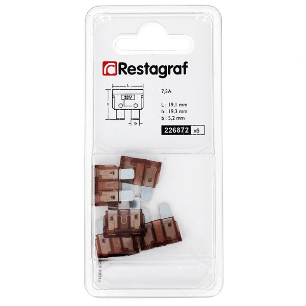 5 fusibles plats standards 7,5 ampères Restagraf