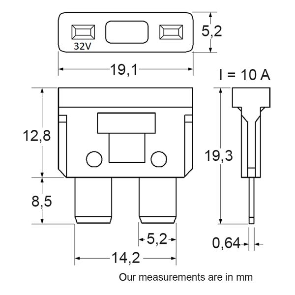 5 fusibles plats standards 10 ampères Restagraf
