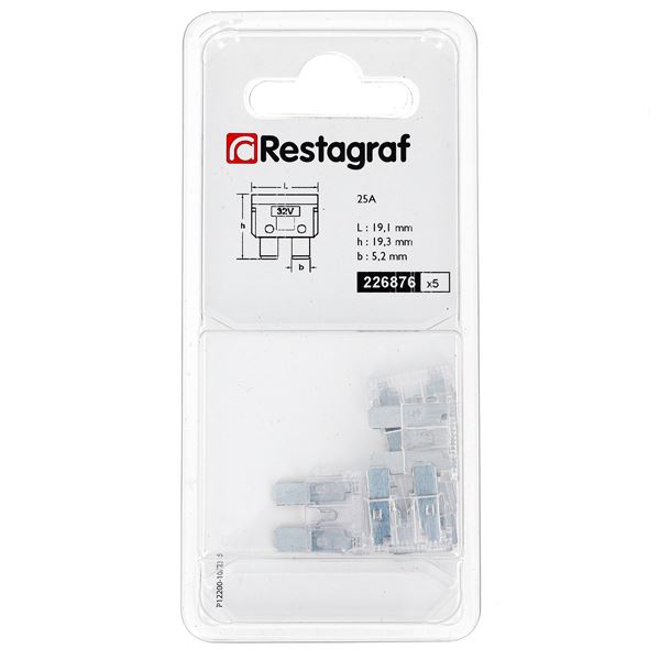 5 fusibles plats standards 25 ampères Restagraf