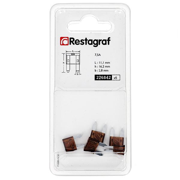 5 fusibles plats mini 7,5 ampères Restagraf