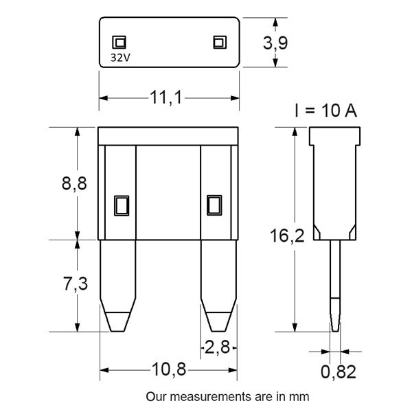 5 fusibles plats mini 10 ampères Restagraf