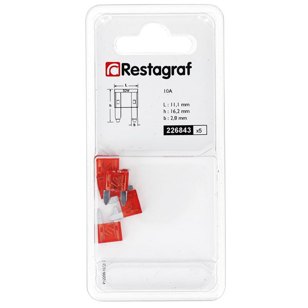 5 fusibles plats mini 10 ampères Restagraf