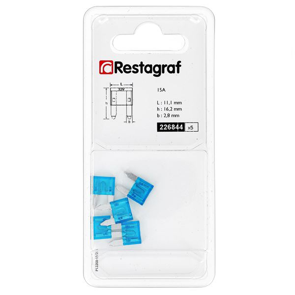 5 fusibles plats mini 15 ampères Restagraf