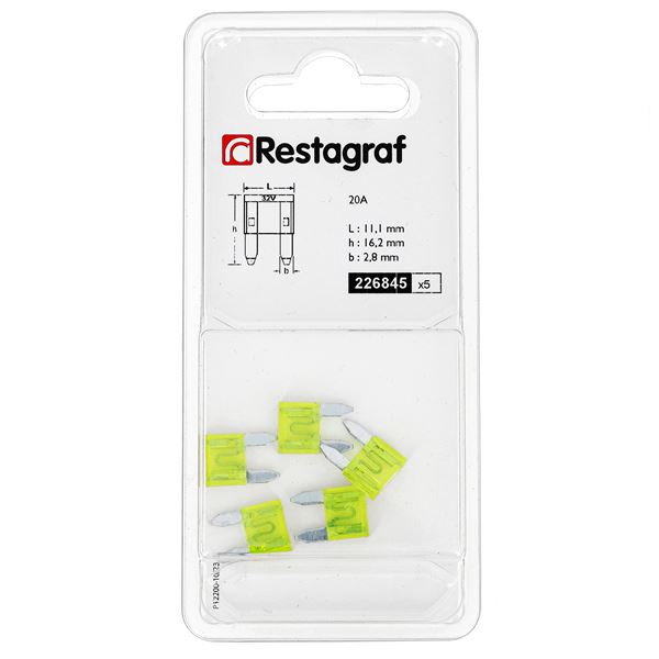 5 fusibles plats mini 20 ampères Restagraf