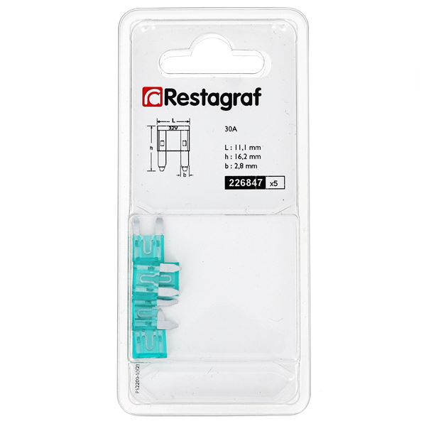 5 fusibles plats mini 30 ampères Restagraf