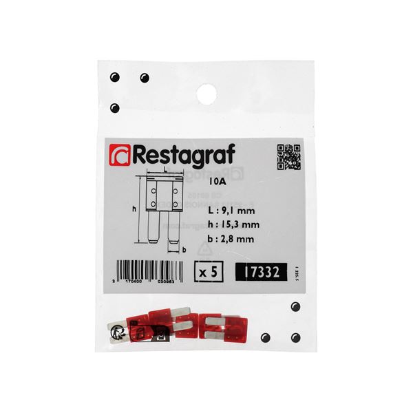 5 fusibles plats Micro II 10 ampères Restagraf