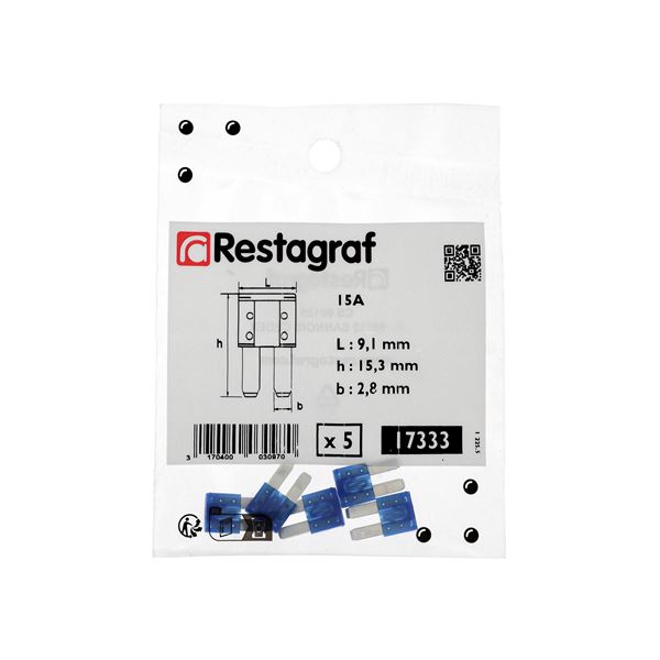 5 fusibles plats Micro II 15 ampères Restagraf