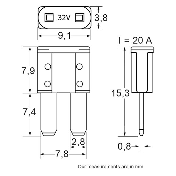 5 fusibles plats Micro II 20 ampères Restagraf