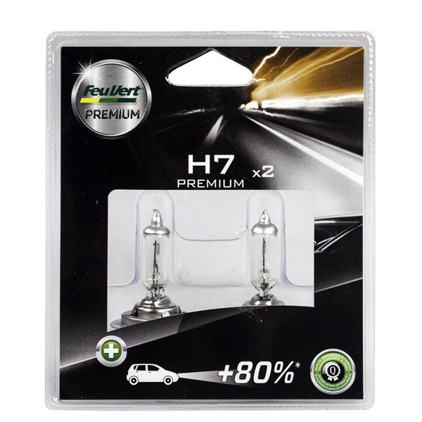 2 ampoules Feu Vert Premium effet Xenon H7