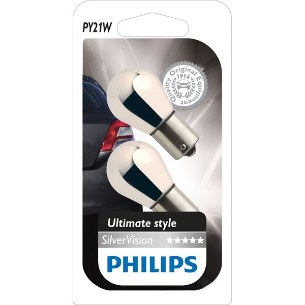 2 ampoules Philips premium argentées PY21W - Feu Vert