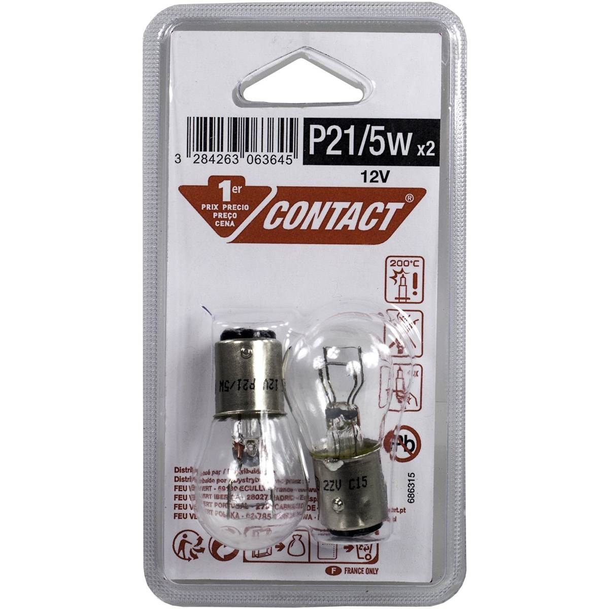 Ampoules (2 pièces) Contact 1er Prix P21/5w