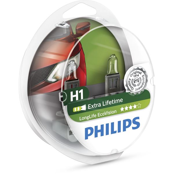 2 ampoules Philips premium Long Life Eco Vision H1 - Feu Vert