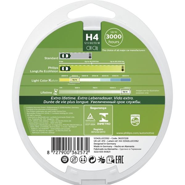 2 ampoules Philips premium Long Life Eco Vision H4