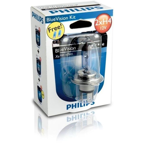 2 ampoules Philips H4 Blue Vision + 2 ampoules W5W