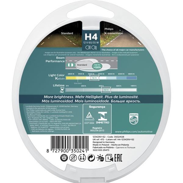 2 ampoules Philips premium X-treme Vision H4