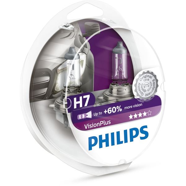 2 ampoules Philips premium Vision Plus H7 - Feu Vert