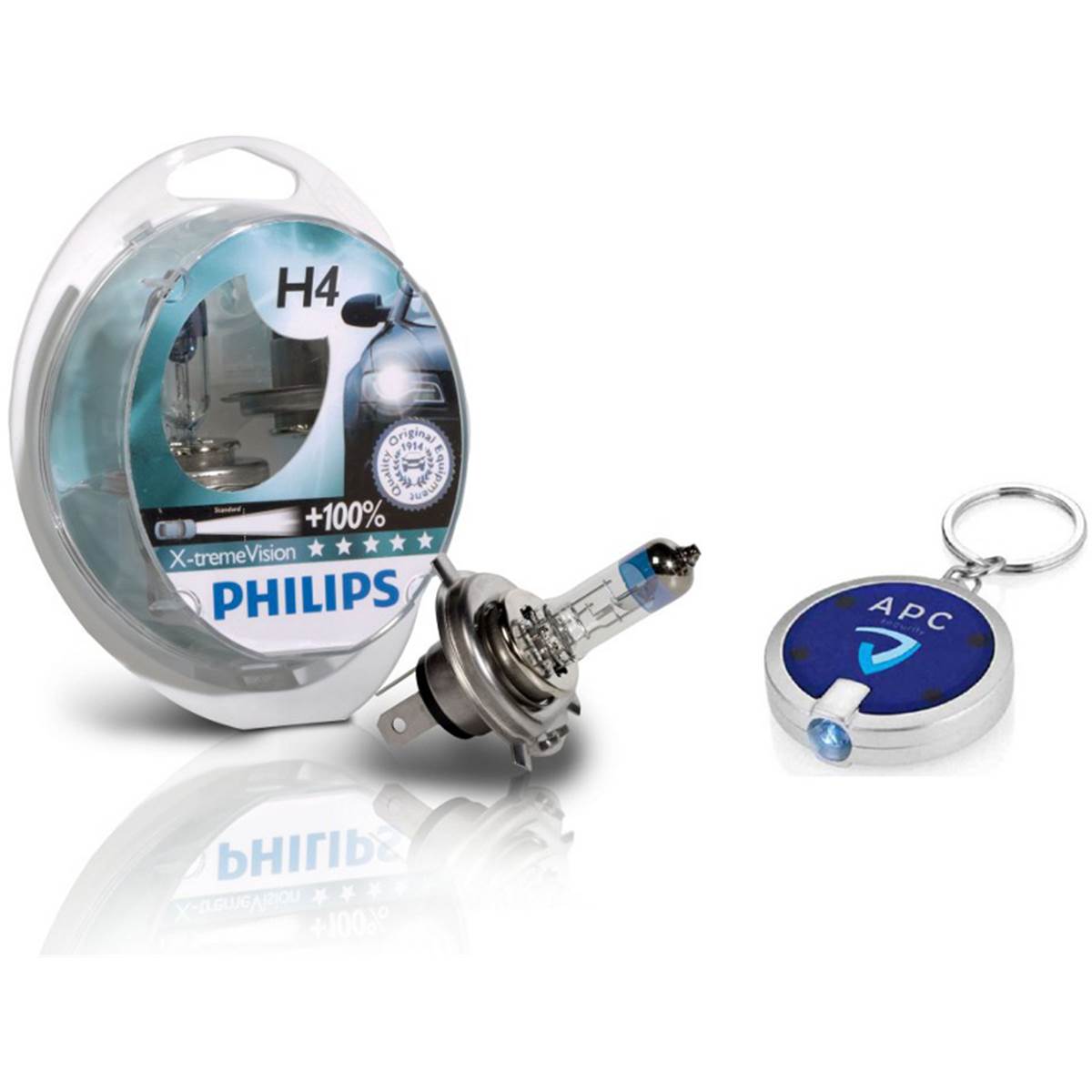 Ampoules (2 pièces) Philips H4 X-treme Power Vision + Porte-clés