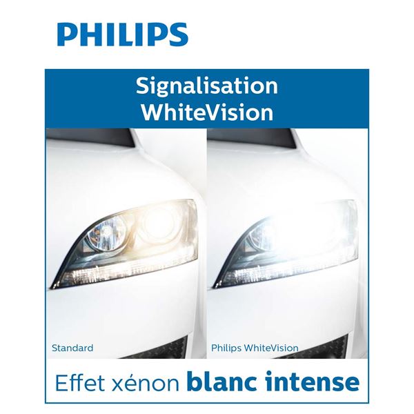 2 ampoules Philips premium White Vision W5W - Feu Vert