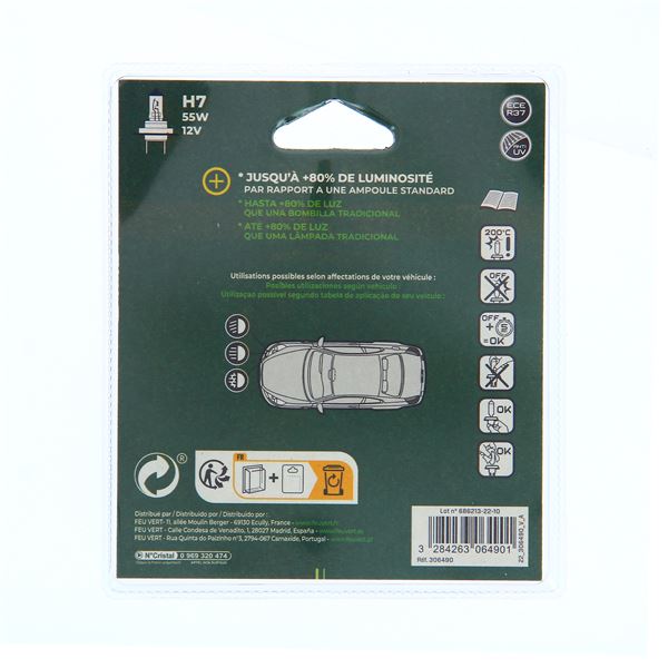 2 ampoules Feu Vert Premium  +80% H7