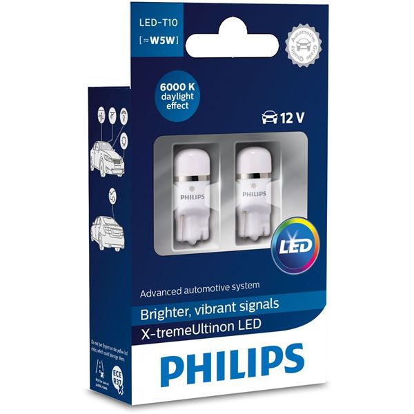 2 ampoules Philips premium LED 6000K W5W/T10