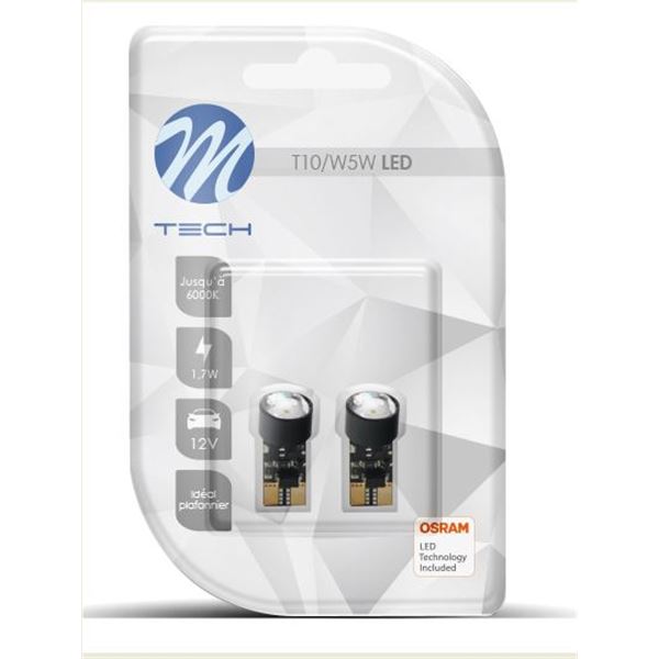 2 ampoules M-Tech LED 6000 K W5W/T10 - idéal plafonnier