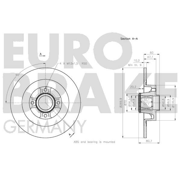 1 disque à roulement arrière Eurobrake 5815203965