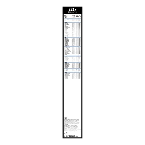 1 balai d'essuie-glace Bosch 221V