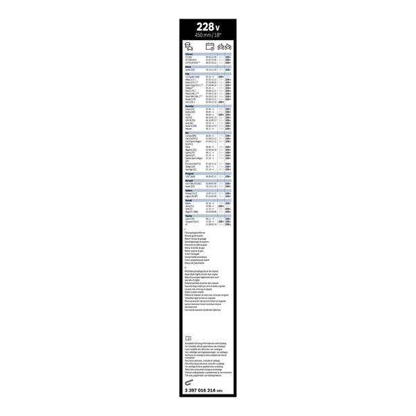 1 balai d'essuie-glace Bosch 228V