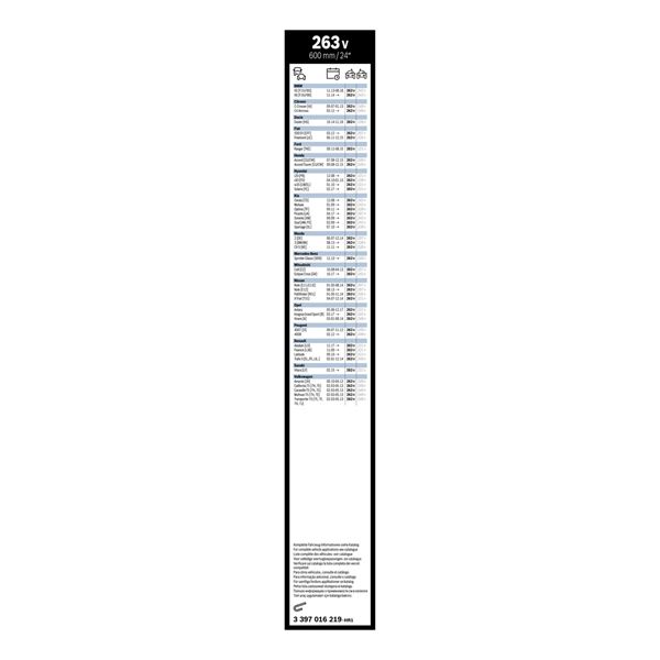 1 balai d'essuie-glace Bosch 263V