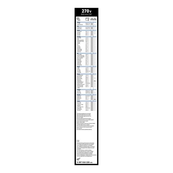 1 balai d'essuie-glace Bosch 270V