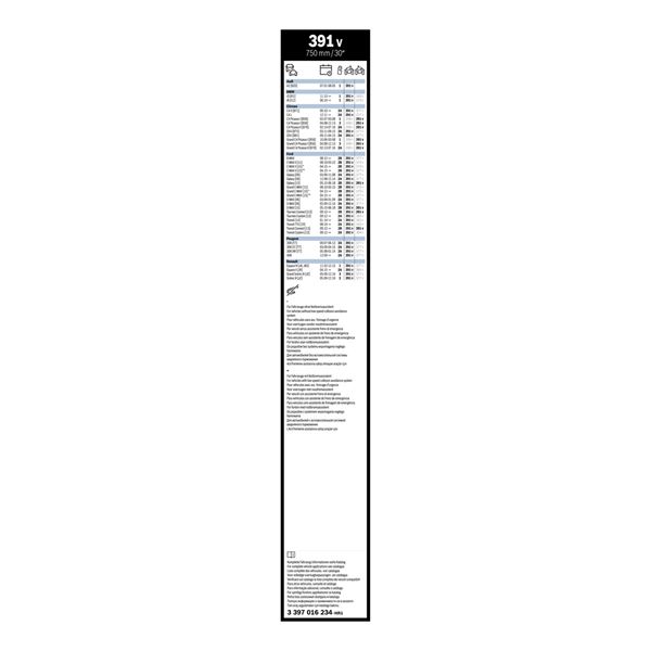 1 balai d'essuie-glace Bosch 391V