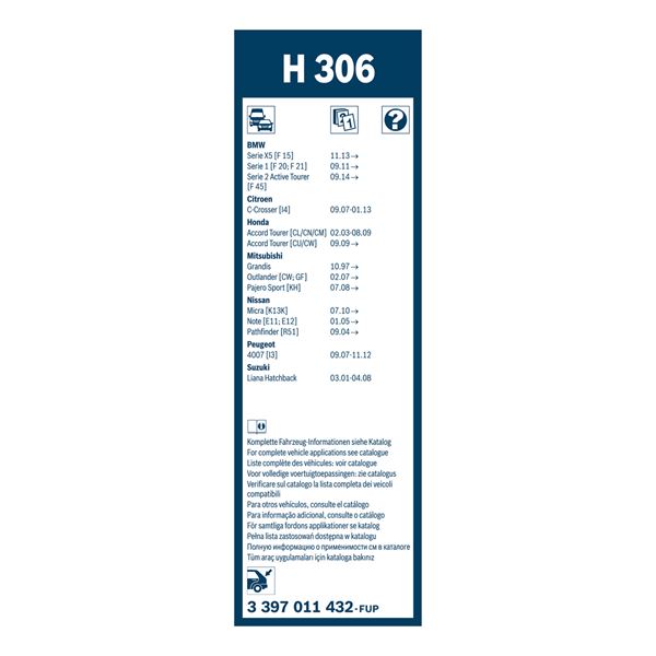 1 balai d'essuie-glace Bosch H306