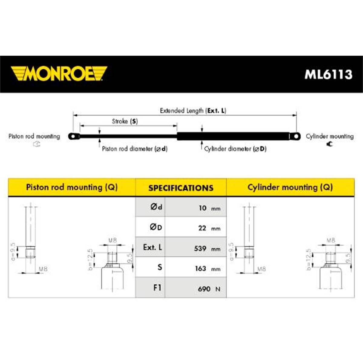 Vérin De Hayon Monroe Arrière Ml6113