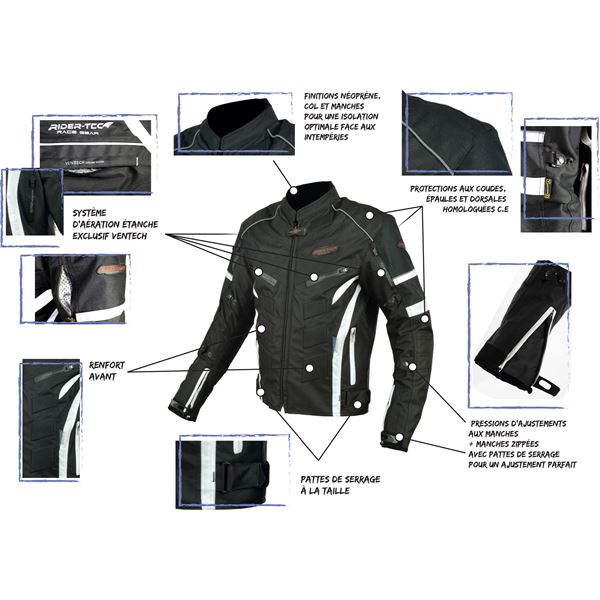 Veste moto tissu noir et blanc Urban Rider-Tec Taille XL