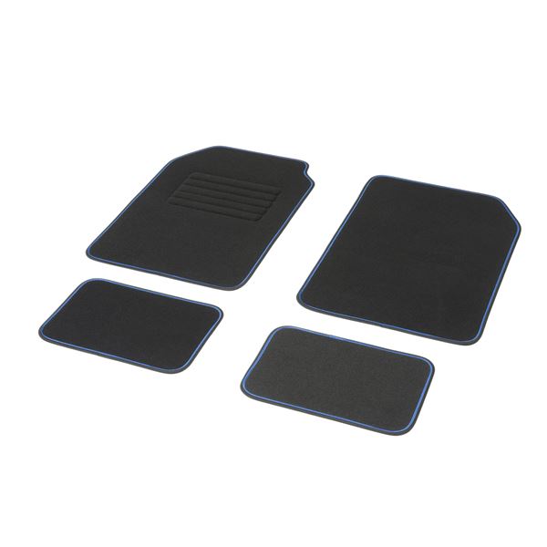 4 tapis de voiture moquette universels ganse bicolore bleue