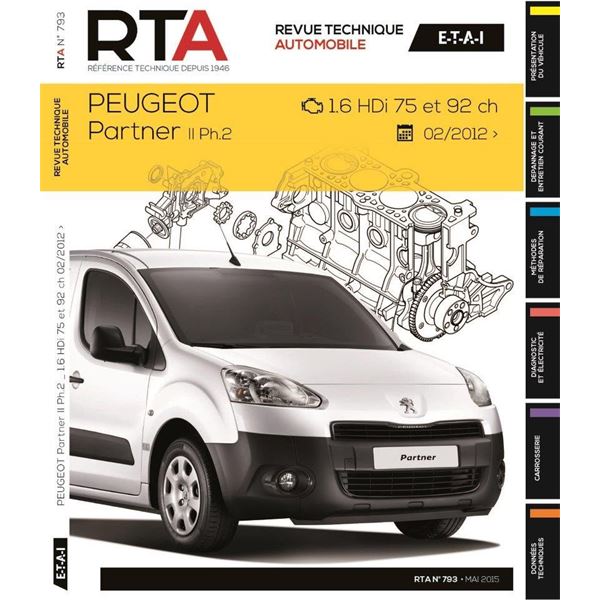 Revue Technique B793 pour PEUG PART (B9/-) II PH.2 2012-2->1.6 HDI 75-92CH (REF 25911)