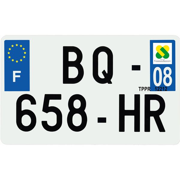 Plaque immatriculation plastique 210 x 130 mm département 08