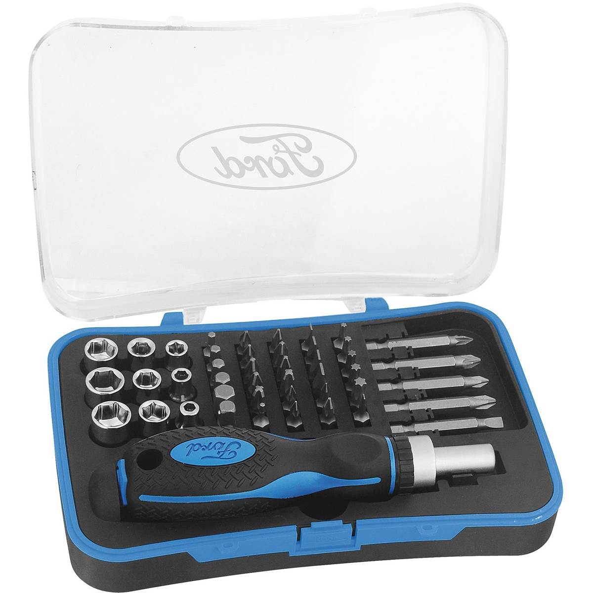 Coffret Tournevis A Cliquet Réversible + Douille Et Embout 45 Pièces