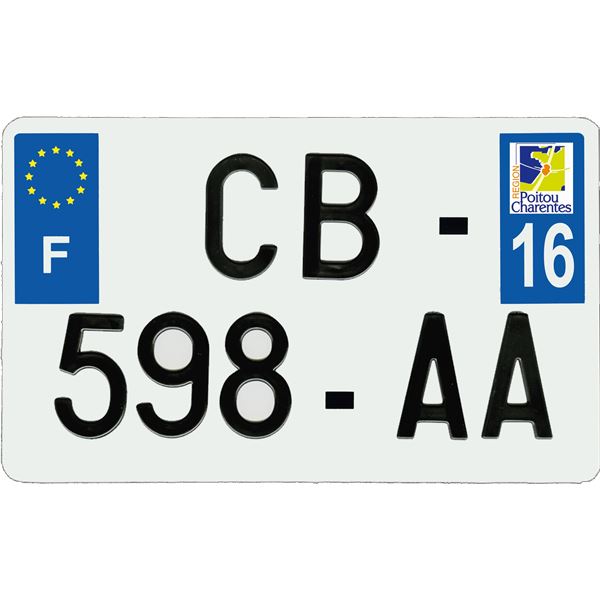Plaque immatriculation aluminium 210 x 130 mm département 16