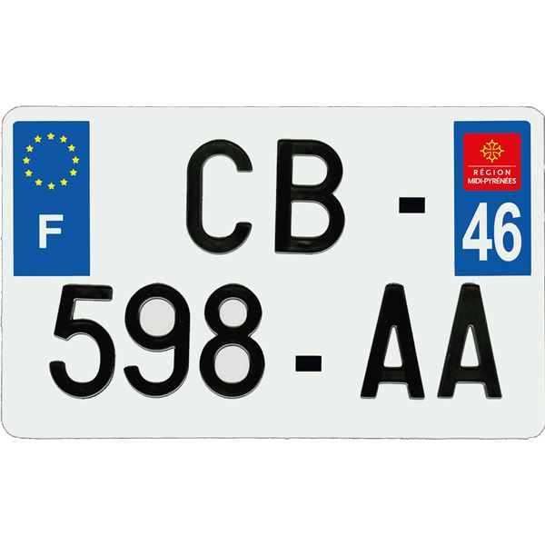 Plaque immatriculation aluminium 210 x 130 mm département 46