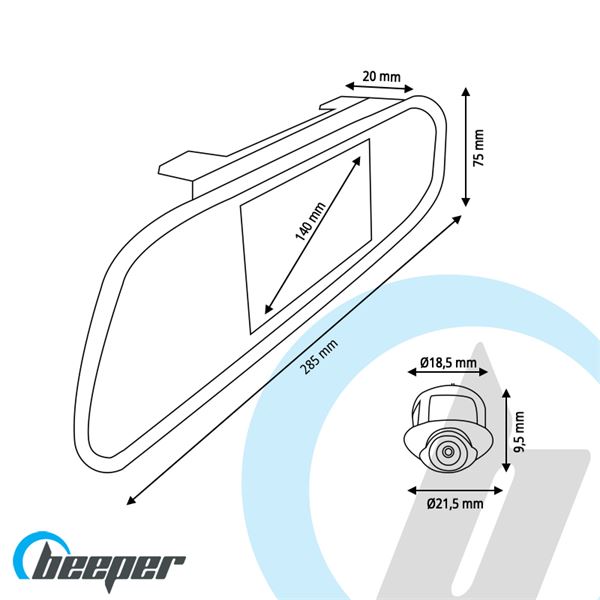 Caméra de recul + écran rétroviseur LCD Beeper RW043P