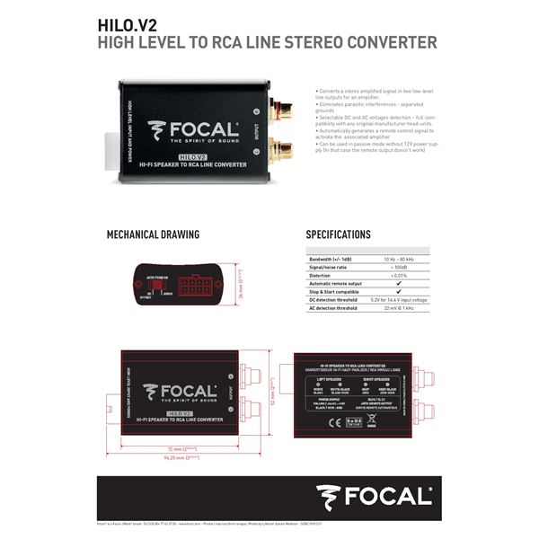 CONVERTISSEUR POUR AMPLIFICATEUR FOCAL HILO V2