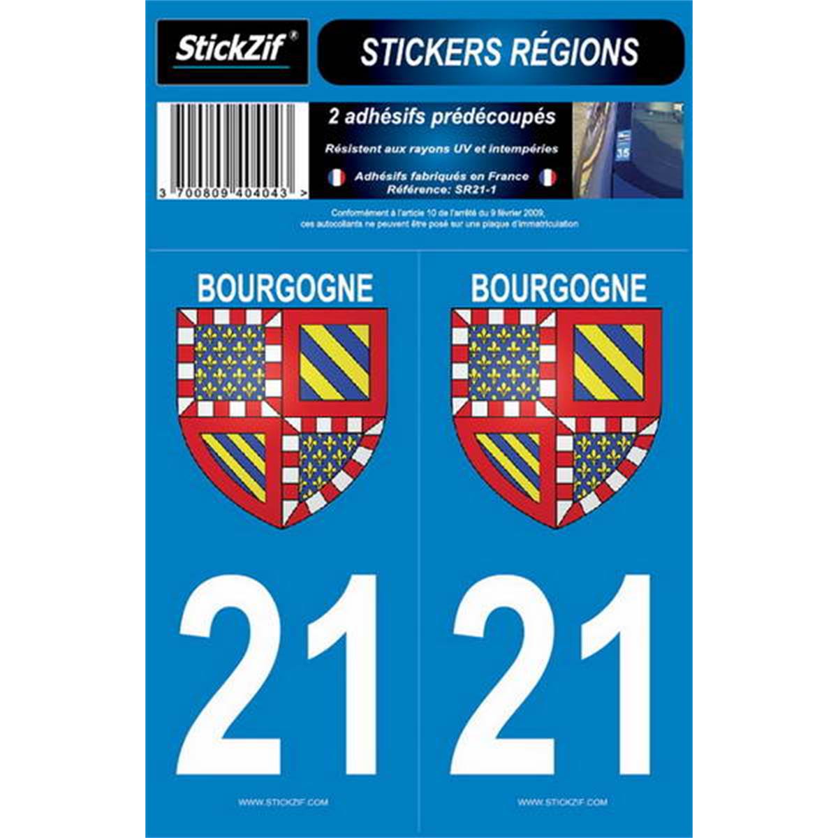 Adhésifs (2 pièces) "région" Département 21 Bourgogne