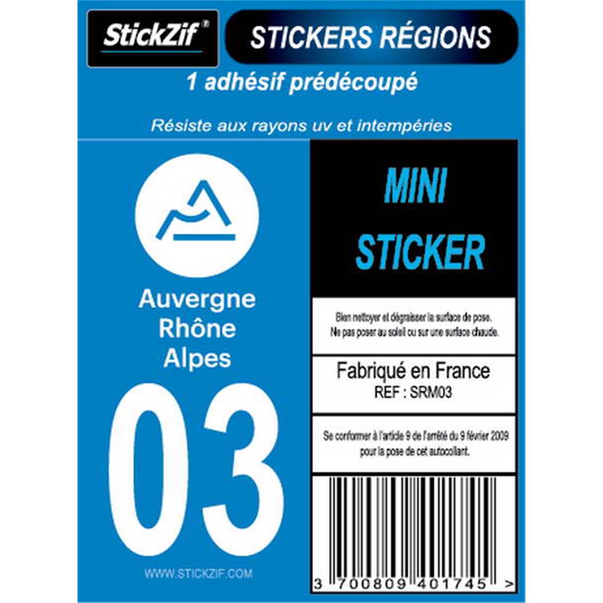 Adhésif Moto "région" Département 03 Auvergne-rhône-alpes