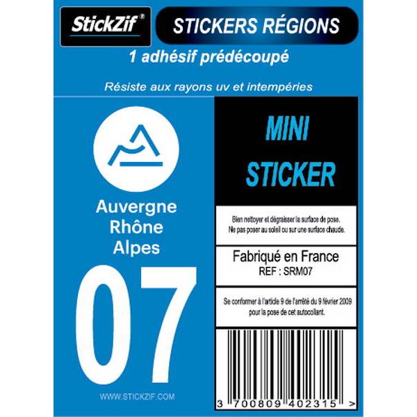 1 ADHÉSIF MOTO "RÉGION" DÉPARTEMENT 07 AUVERGNE-RHÔNE-ALPES
