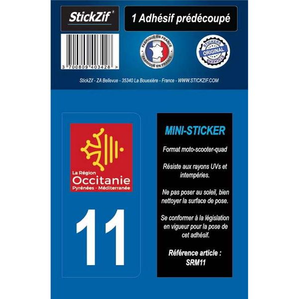1 ADHÉSIF MOTO "RÉGION" DÉPARTEMENT 11 OCCITANIE