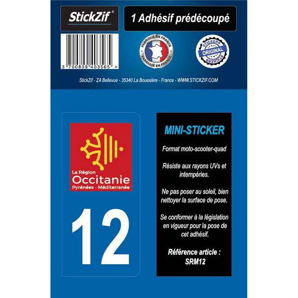 1 ADHÉSIF MOTO "RÉGION" DÉPARTEMENT 12 OCCITANIE