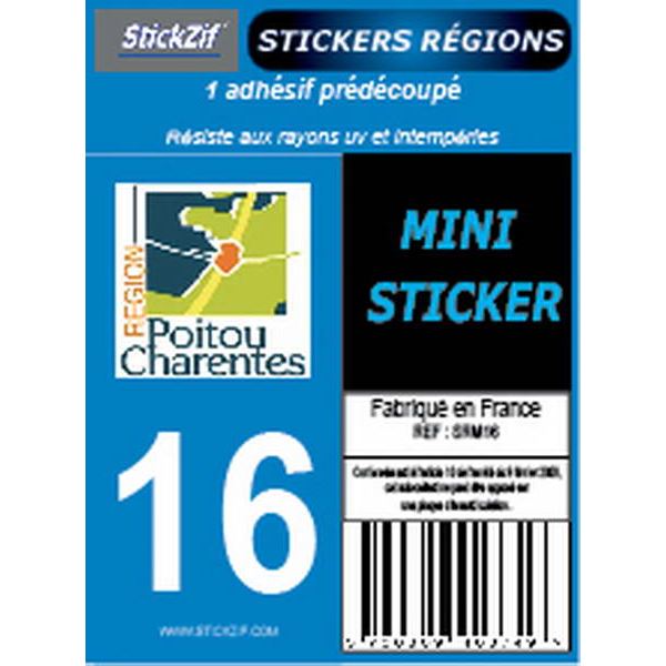 1 ADHÉSIF MOTO "RÉGION" DÉPARTEMENT 16 NOUVELLE-AQUITAINE