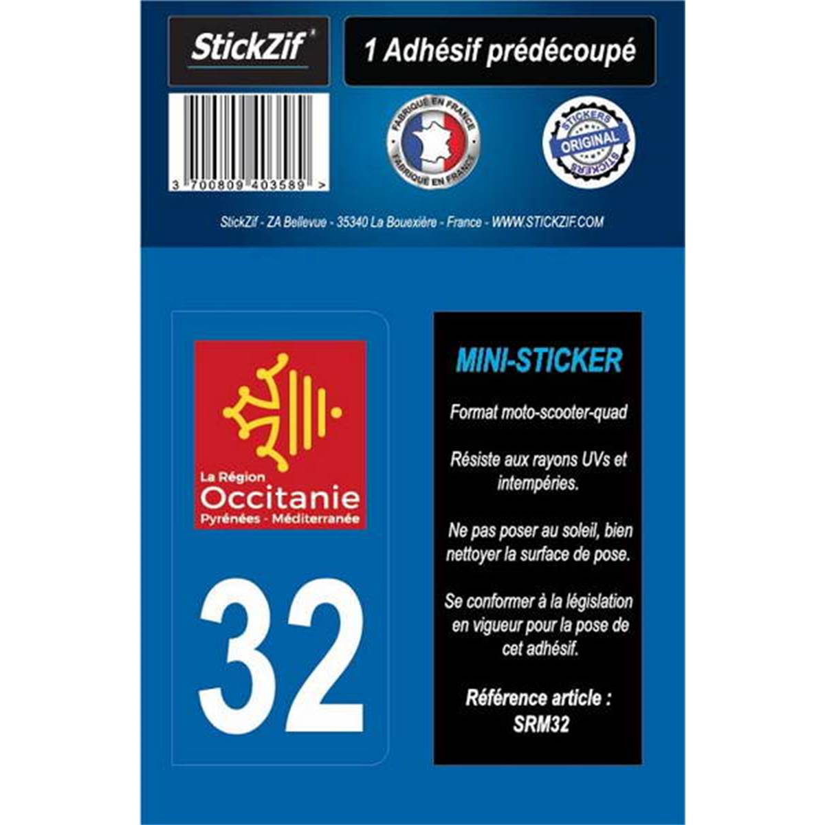 Adhésif Moto "région" Département 32 Occitanie