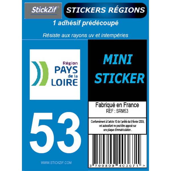 1 ADHÉSIF MOTO "RÉGION" DÉPARTEMENT 53 PAYS DE LA LOIRE